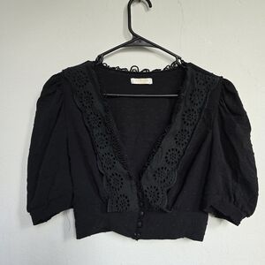 Black Peter Pan Collar Lace Crop Top Small